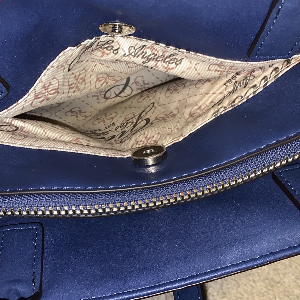 Guess blue Kingsley animal print vegan leather satchel purse - Picture 4 of 8